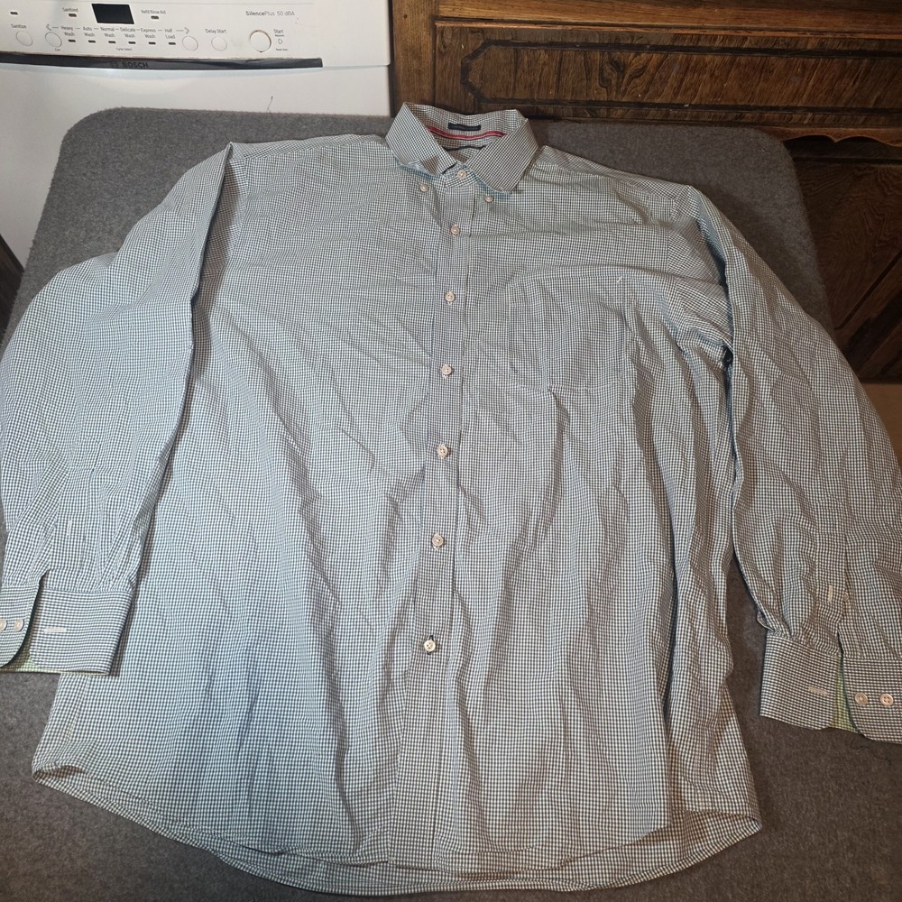 green and white gingham check long-sleeve button-down shirt by Tommy Hilfiger I2